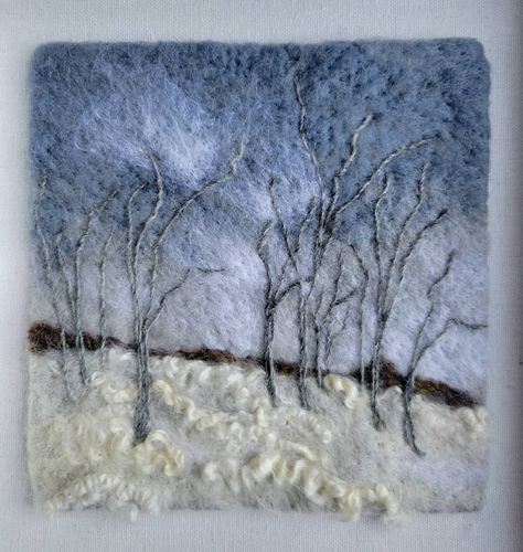 Felt Art, Snow, Trees, Needle Felt Painting, Felt Painting, Wool Art, Needle Felting, in 10x10 Frame Behind Glass - Etsy UK Felt Painting, Wool Painting, Snow Trees, Felt Wall Hanging, Needle Felting Diy, Wool Felt Projects, Needle Felted Christmas, Wet Felting Projects, Textile Art Embroidery