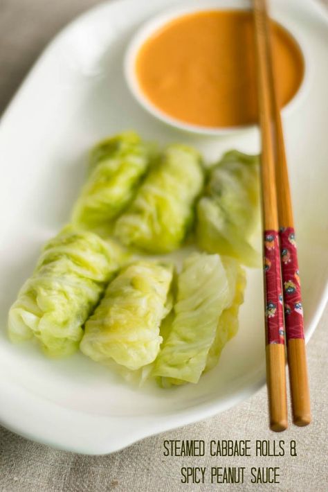 Steamed Cabbage Rolls, Steamed Cabbage, Spicy Dipping Sauce, Vietnamese Spring Rolls, Spicy Peanut Sauce, Cabbage Rolls Recipe, Spicy Peanuts, Vegan And Gluten Free, Cabbage Rolls