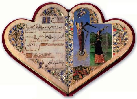 Heart-shaped books (and angels riding Segways) « Classical Bookworm Hantverk Diy, Istoria Artei, Medieval Books, Shape Books, Book Of Hours, Medieval Manuscript, Illuminated Letters, Arte Inspo, British Library