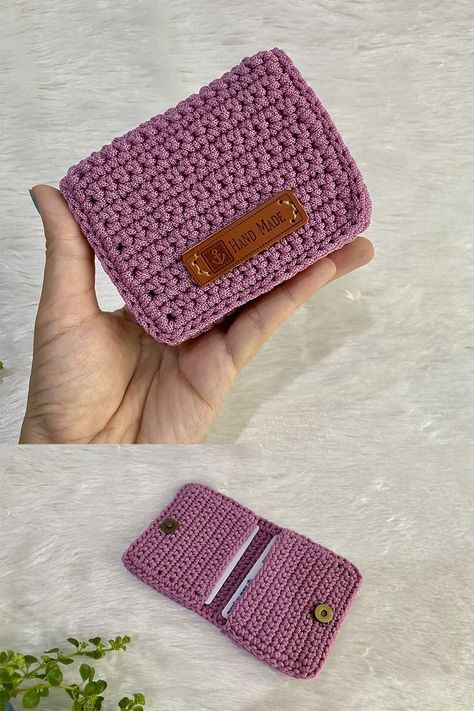 CROCHET WALLET : Easy Crochet Bag 2 in 1 | Crochet Wallet and Card Holder Bag #crochetwallet #cardholder #crochetbag Materials 🥰 : 1. Polypropylene(PP) rope size 1.8 mm. 2. Crochet Hook No.5 size 3 mm. 3. Magnetic Button 14 mm. 4. Scissors 5. Needle Finished size: Height 9 cm. Width 10 cm. Depth 2.5 cm Crochet Card Pouch, Crochet Card Holder, Wallet Pattern Free, Easy Crochet Bag, Pouch Ideas, Crochet Wallet, Crochet Button, Diy Crochet Patterns, Crochet Case