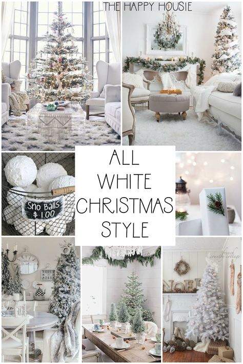 All White Christmas, White Christmas Party, Scandinavian Holidays, Silver Christmas Decorations, Flocked Christmas Trees Decorated, Glam Christmas, Christmas Tree Inspiration, White Christmas Trees, Winter Wonderland Christmas