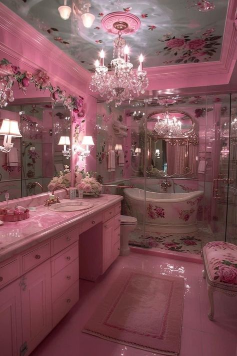 Antoinette Core, Pink Apartment Decor, Girly Apartment Ideas, Pink Bathrooms, Baños Shabby Chic, Pink Apartment, Girly Bathroom, Artistic Room, Magazine Wall