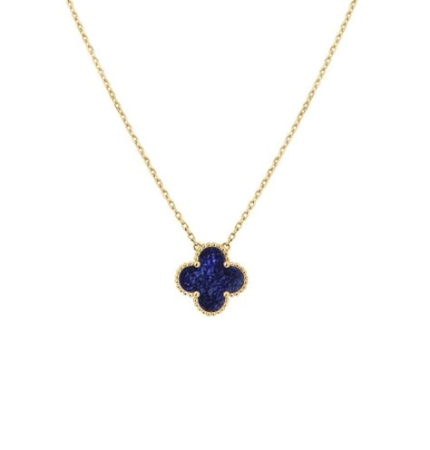 Dark Blue Accessories Aesthetic, Dark Blue And Gold Jewelry, Luxury Blue Jeweled Necklaces, Luxury Blue Pendant Necklace, Luxury Blue Flower Pendant Necklace, Luxury Blue Flower Shaped Necklace, Van Cleef Necklace, Navy Necklace, Chirstmas Gift