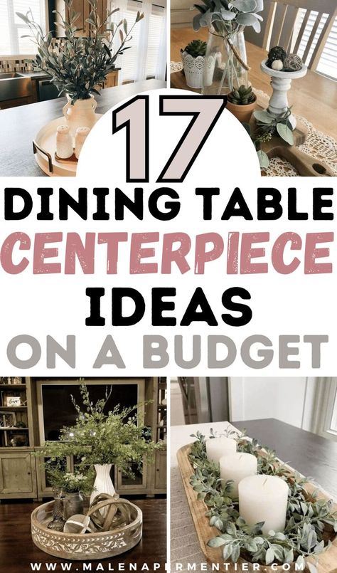 dining table centerpiece ideas - easy and diy Round Tray Decor Dining Table, Farmhouse Kitchen Table Decor Ideas, Farmhouse Table Centerpiece Ideas, Decorating Ideas For Dining Room Table, Dining Room Table Centerpiece Ideas Farmhouse Dough Bowl, Styling A Dining Table, Ideas For Centerpieces For Dining Table, Formal Dinning Room Table Center Piece, How To Decorate A Kitchen Table