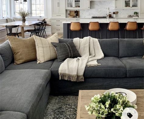 Charcoal Couch Living Room Modern, Living Room With Dark Couch, Charcoal Gray Couch Living Room, Charcoal Sofa Living Room Color Palettes, Sectional Couch Decor, Charcoal Sofa Living Room, Dark Gray Couch, Dark Couch, Townhouse Decor