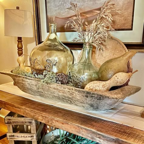 Wooden Bowls Decor Ideas, Bowl Styling, Wooden Bowls Decor, Rustic Wood Bowl, Dough Bowl Centerpiece, Wood Bowl Decor, Thanksgiving Decorating, Bowl Decor, Dough Bowls