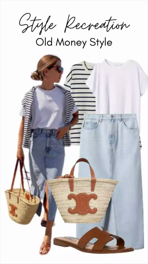 Old Money Vacation, Outfit Denim Skirt, Denim Midi Skirt Outfit, Outfit Europe, Denim Skirt Outfit, Outfit Choices, Outfit Denim, Looks Jeans, Denim Skirt Outfits