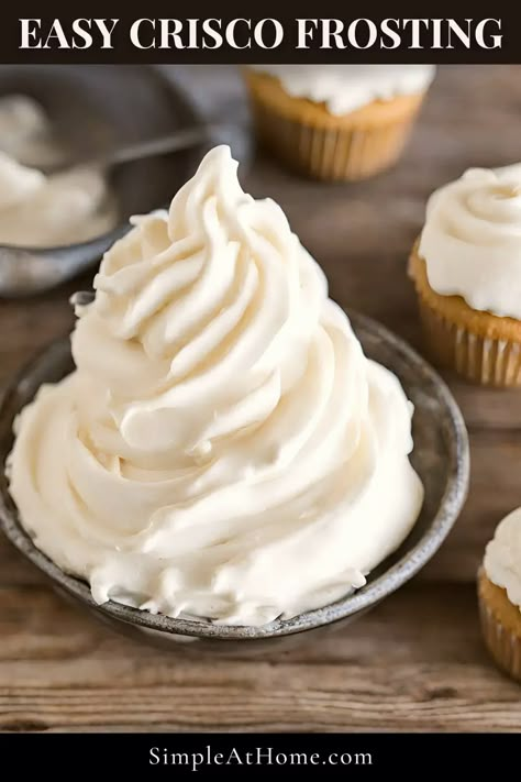 Easy Crisco Frosting Recipe • Simple At Home Frosting Made With Crisco Shortening, Easy Boiled Icing Recipe, Shorting Frosting Recipes, Crisco And Butter Frosting, Easy Buttercream Frosting Cake Decorating Icing Recipe, Vanilla Crisco Frosting, Cooking Icing Recipe, Buttercream Frosting Recipe With Crisco, Buttercream With Crisco