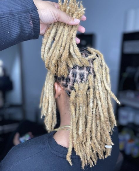 Platinum Blonde Locs, Boy Ponytail, Boys Ponytail, Blonde Locs, Blonde Dreadlocks, Beautiful Locs, Dreadlock Extensions, Mens Braids, Mens Braids Hairstyles