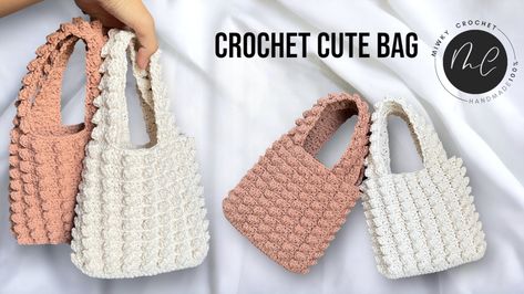 Bag Crochet Tutorial, Crochet Small Bag, Stitch Bag, Diy Crafts Crochet, Crochet Tablecloth Pattern, Popcorn Stitch, Crochet Vest Pattern, Cloud Bag, Crochet Handbag