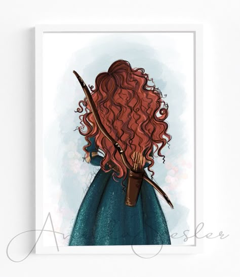 Merida Watercolor, Prenses Merida, Inspired Fashion Illustration, Drawing Cartoon Characters Sketches, Merida Princess, Merida From Brave, Bedroom Fashion, Art Fashion Illustration, Princess Painting