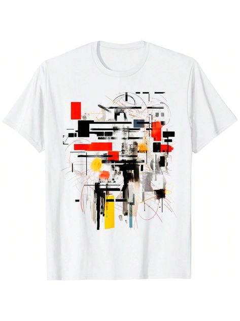 Art Abstract Artist Drawing Artwork Geometric T-Shirt 2025 Y2k White Cute  Short Sleeve Knitted Fabric Colorblock,Graphic,Letter  Slight Stretch All Women Clothing, size features are:Bust: ,Length: ,Sleeve Length: Artist Drawing, Drawing Artwork, Abstract Artists, Cute Shorts, Art Abstract, Color Blocking, Womens Tees, Women Clothing, Abstract Art