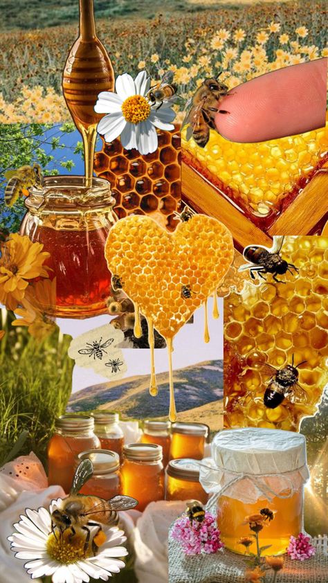 Bees Background, Aesthetic Wallpaper Yellow, Bee Collage, Honey Flower, Yellow Bee, Flower Nature, Aesthetic Wallpaper, Photo Collage, Aesthetic Wallpapers