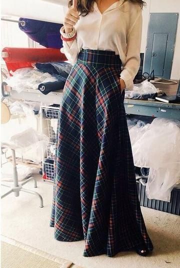 Sukienki Maksi, Skirt Diy, Maxi Skirt Outfits, Skirt Maxi, A Skirt, Plaid Skirt, Mode Inspiration, Skirt Outfits, Modest Fashion