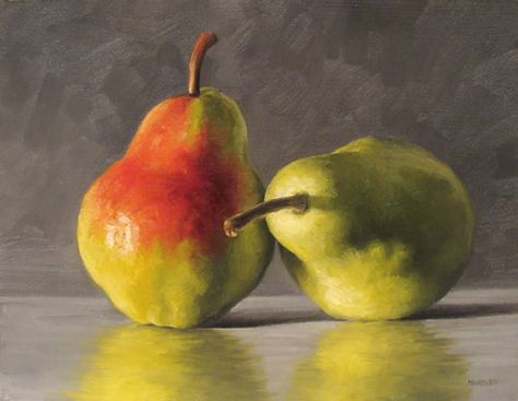 Reflecting Pears Moody Painting, Still Life Fruit, Oil Painting Techniques, Realism Painting, Life Paintings, Fruit Painting, Fine Art Landscape, Fine Art Portraits, Realistic Paintings