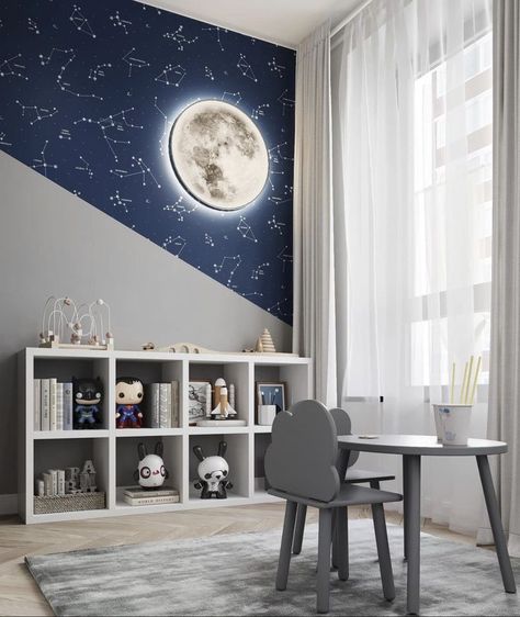 kids nursery ideas Space Teenage Bedroom, Boy Space Room, Space Bedroom Boys, Space Room For Boys, Galaxy Themed Bedroom, Toddler Space Room, Planet Room, Space Bedroom Ideas, Boys Space Room