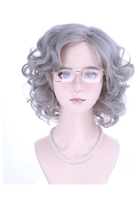 RightOn Gray Wig Old Lady Wig Short Wave Wig with Costume Accessories Short Synthetic Wigs Granny Costume Wig Grandma wig Halloween Party Wigs Short Silver Wig, Granny Wig, Purple Wig Short, Granny Costume, Rococo Wig Woman, White Cosplay Wig, Grey Wig, Short Waves, Costume Wigs