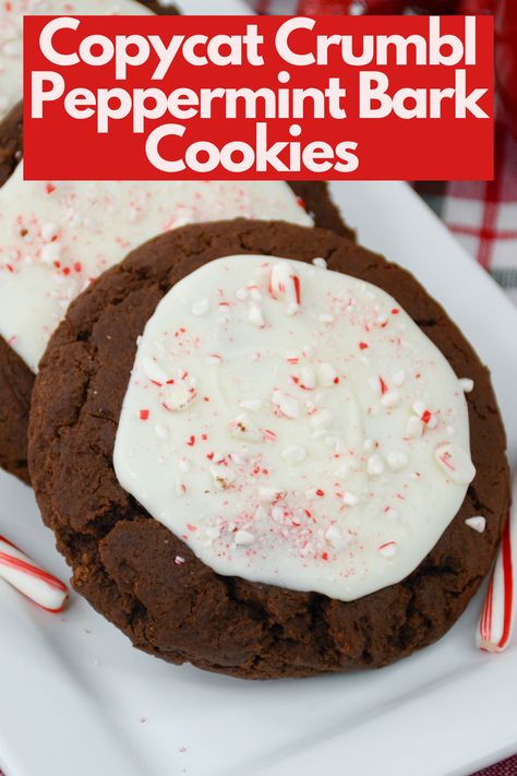 Copycat Crumbl Peppermint Bark Cookies Recipe - Lola Lambchops Peppermint Bark Cookies, Peppermint Bark Cookie, Peppermint Cupcakes, Crumble Cookie Recipe, Cookies Chewy, Melted White Chocolate, Crumble Cookies, Chocolate Peppermint Cookies, Chewy Chocolate Cookies