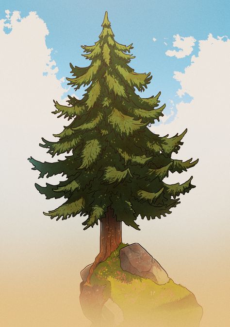 Pine Tree Digital Art, Pine Tree Reference, Pine Tree Cartoon, Pine Tree Illustration, Tree Render, Inspiring Drawings, Forest Biome, Pine Tree Drawing, Forest Cartoon