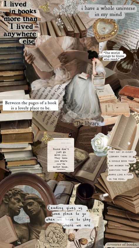 Reading is my escape ❤️ #reading #bibliophile #books #bookish #quotes #collage #wallpaper #fyp #aesthetic #pretty #quotes #collageart #inspo #wallpapercollage #vintage #shufflefyp Bookish Collage Wallpaper, Reading Is My Escape, Bookish Collage, Book Quotes Wallpaper, Quotes Collage, Library Rules, Bookish Quotes, Quote Collage, My Escape