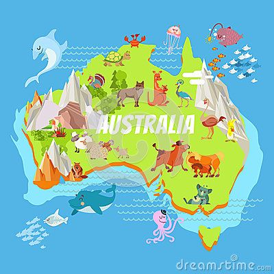 Australia Continent, Animals Vector Illustration, Continent Map, Cartoon Map, Kids Party Crafts, Geography For Kids, American Cartoons, Baby Play Activities, Maps For Kids