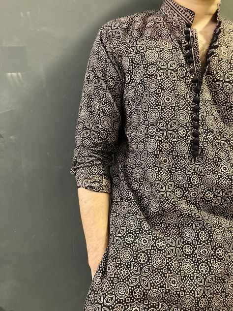 Ajrakh Kurta Designs For Men, Trendy Kurta For Men, Trending Kurta For Men, Printed Kurta For Men, Kurta Designs Men's, Short Kurta For Men, Ajrak Print, He Cheated, Formal Dresses For Men