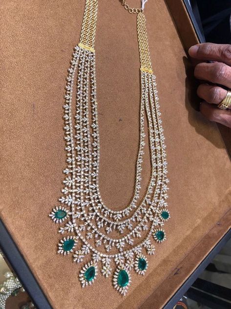 Layer Diamond Necklace, Telugu Jewellery, Diamond Haaram, Diamond Jewlery, Diamond Necklace Indian, Pearl Mala, Bridal Diamond Necklace, Diamond Pendant Jewelry, Long Haram