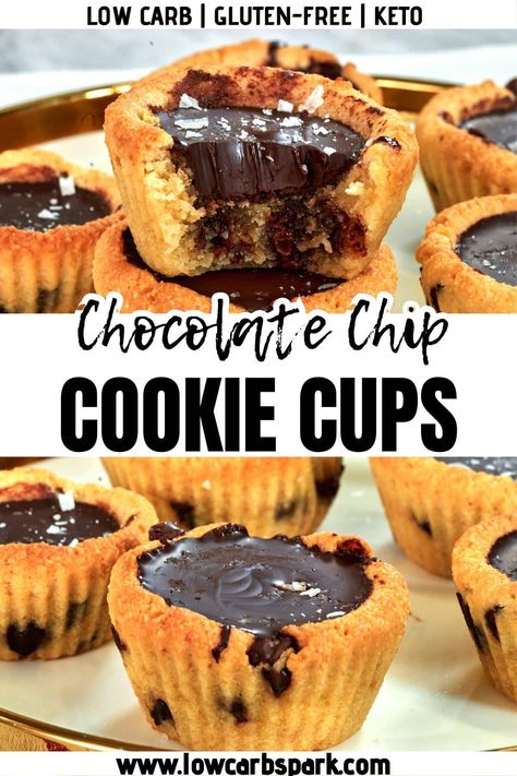 Keto Chocolate Chip Cookie, Chocolate Chip Cookie Cups, Keto Cookie Recipes, Almond Flour Cookies, Keto Chocolate Chip Cookies, Gluten Free Chocolate Chip Cookies, Keto Chocolate Chips, Thm Desserts, Choc Chip Cookies