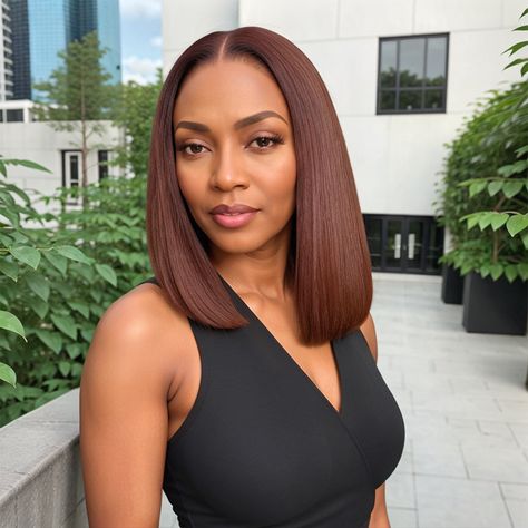 Chestnut Brown Hair On Black Women, Dark Brown Short Hair, Brown Short Bob, Brown Bob Wig, Hair Color Dark Brown, Weave Bob Hairstyles, Weave Bob, African American Women Hairstyles, Brown Bob Hair