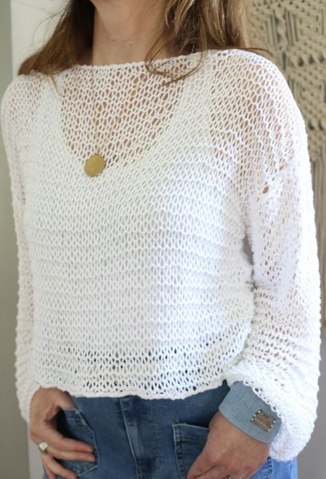 How to Knit a Summer Sweater {FREE Pattern} - A BOX OF TWINE Sport Weight Knit Sweater Pattern, Knitted Tshirt Pattern, Loose Knit Sweater Pattern, Knit Mesh Top, Mesh Knit Sweater, Sweater Free Knitting Pattern, Cotton Yarn Patterns, Sweater Free Pattern, Tunic Knitting Patterns