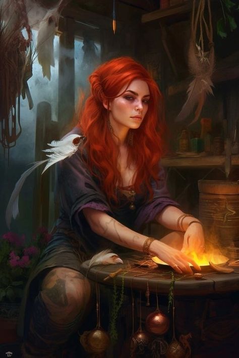 Redhead Witch Fantasy Art, Redhead Witch Art, Red Head Character Art, Red Hair Fantasy Art, Red Haired Woman Art, Red Haired Witch, Redhead Oc, Redhead Witch, Redhead Art