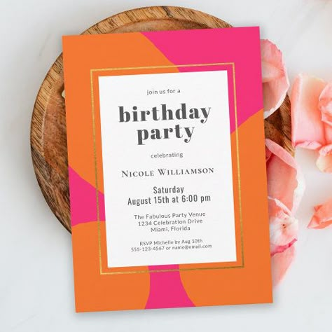 Colorful Birthday Party Invitations, Orange Birthday Parties, Orange Invitation, 30th Birthday Party Invitations, Sunset Party, Orange Birthday, Colorful Birthday Party, 21st Birthday Invitations, Orange Party