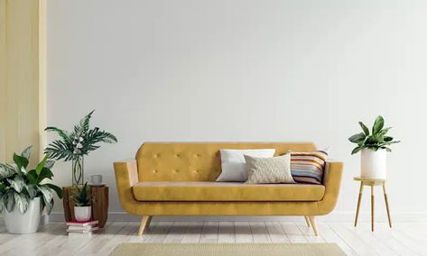 9 Gorgeous Colors That Go With Mustard Yellow Mustard Bedding, Green Armchair, Yellow Colour Scheme, Eco Friendly Home, Yellow Interior, Bedroom Paint Colors, Minimalist Interior Design, Bedroom Paint, Painted Floors