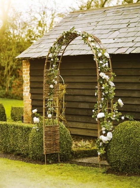 Wattle Arched Rose Arbor | Content in a Cottage Rose Arch, Garden Archway, Rose Garden Design, Garden Arches, Perfect Garden, Garden Trellis, Garden Structures, Garden Cottage, Rustic Gardens