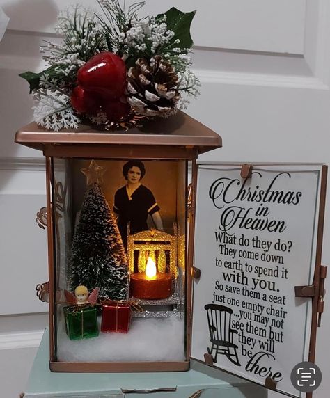 Christmas Memory Lantern Diy, Lantern Ornaments Diy, Christmas Memorial Ideas, Memory Lantern Christmas, Memorial Lanterns Diy, Christmas Memorial Lanterns, Memory Lanterns, Christmas In Heaven Lantern Diy, Memorial Gift Diy