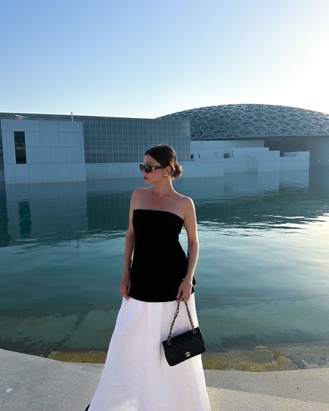 Marie Sinitsina | Visiting the Louvre Abu Dhabi: I’m speechless how beautiful it was! Such a wonderful experience to admire timeless art on an island… | Instagram Abu Dhabi Outfits, Elegant Makeup, Rectangle Sunglasses, Women Wedding Guest Dresses, Timeless Art, Casual Summer Outfit, Abu Dhabi, Unique Dresses, Outfit Set