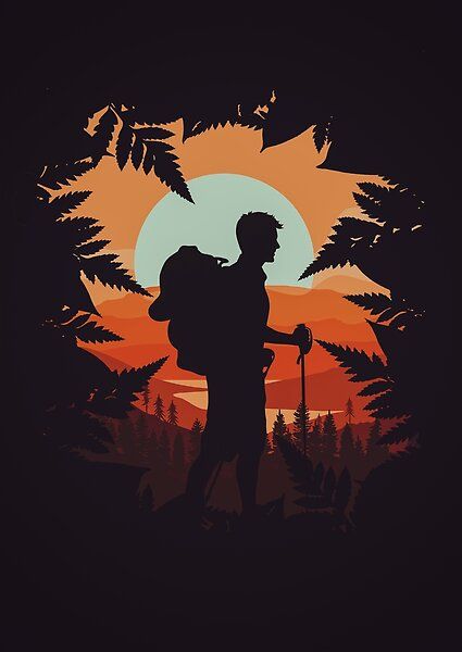 Hiking by AndrejZT | Redbubble Camping Diy Projects, Nature Designs, One Piece Tattoos, Picture Prompts, Stone Art Painting, Pop Art Wallpaper, Graffiti Drawing, Silhouette Art, Nature Design