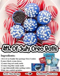 Oreo Balls Recipe, Oreo Cake Pops, Oreo Truffles Recipe, Fourth Of July Cakes, Oreo Cream, Patriotic Food, Patriotic Desserts, 4th Of July Cake, Oreo Balls