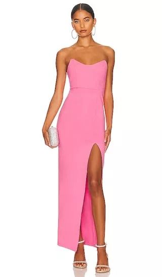 Ryleigh Strapless Maxi Dress in Pink | Revolve Clothing (Global) Pink Strapless Prom Dress, Pink Wedding Guest Dresses, Senior Hoco, Revolve Dress, Hoco Inspo, Recruitment Outfits, Strapless Sundress, Prom Inspo, Summer Formal