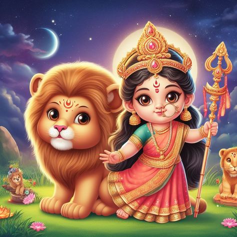 Maa Durga Animated Images, Cute Hindu Gods, Durga Maa Cartoon Images, Cute God Images, Maa Lakshmi, Minnie Mouse Drawing, Lord Durga, Buddha Painting Canvas