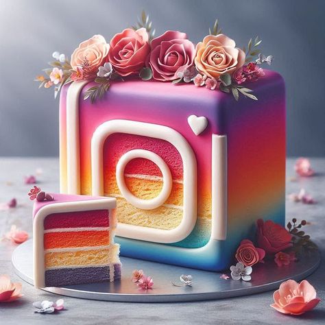 Social Media Cake Design, Creative Cake Designs, Bakers Oven, Colorful Decorations, Instagram Cake, Digital World, Pretty Cakes, Creative Cakes, Social Media Influencer