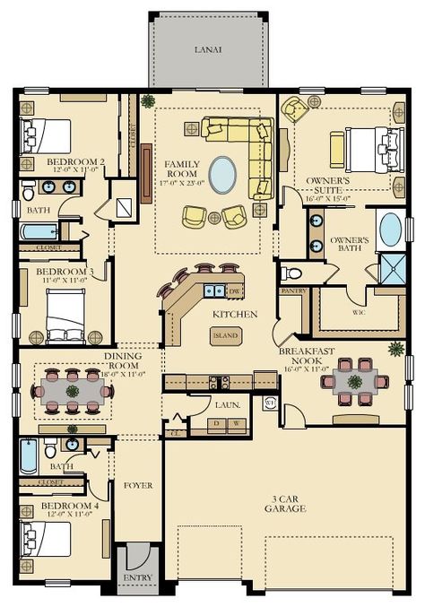 House Plan With Sunroom, Multigenerational House Plans, Multigenerational House, Waterfront House, Retirement Wishes, One Story House, Modular Home Floor Plans, Three Bedroom House Plan, Architectural Design House Plans