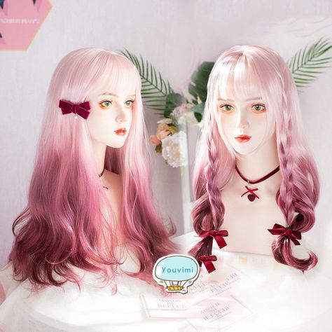 Pink Purple Gradient, Cute Wig, Korean Hair Color, Sheer Wedding Dress, Long Curly Wig, Rose Purple, Purple Gradient, Ash Blonde Hair, Mini Dress Fashion