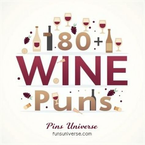 🍷 Uncork a bottle of fun with our collection of 180+ wine puns that will have you laughing out loud! Whether you're a cabernet lover or a pinot enthusiast, these clever quips will elevate your wine game to new heights. It's time to grape your friends and get ready for a pun-derful time! #puns #winelover #funny #humor #winepun #cheers #laughter #vino Alcohol Puns, Witch Puns, Pig Puns, Space Puns, Thanksgiving Puns, Wine Puns, Sugar Twist, Wine Games, Laughing Out Loud