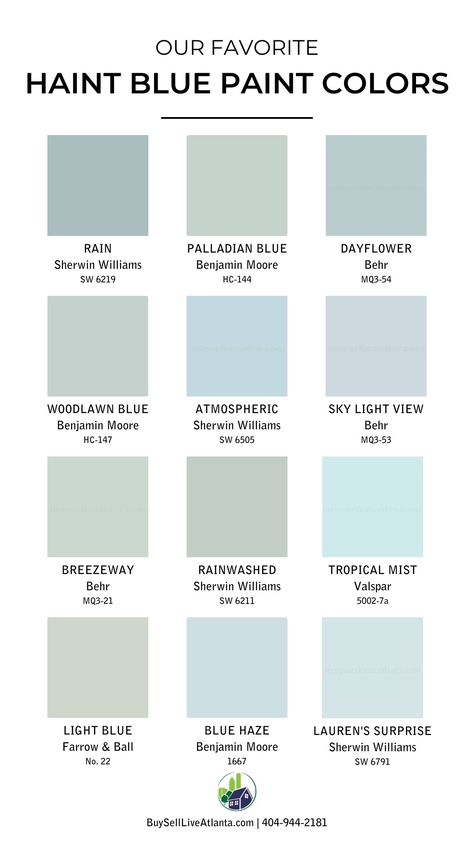 Paint Away the "Haint" Pale Turquoise Paint Colors, Beach House Paint Colors Exterior Home, Hydrangea Paint Color, Coastal Wall Colors, Haint Blue Paint Colors, Greens Painting, Pale Blue Paint, Aqua Paint Colors, Painting The Ceiling