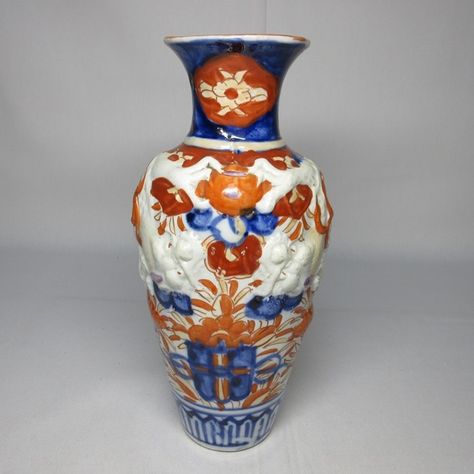 Japanese Antique Imari Porcelain Vase with Dragon Relief, see more details at: https://www.rubylane.com/item/1117255-A2601/Japanese-Antique-Imari-Porcelain-Vase-Dragon #japaneseporcelain #imariporcelain#japanese #dragonart Imari Porcelain, Japanese Porcelain, Japanese Antiques, Dragon Art, Porcelain Vase, Porcelain, Vase