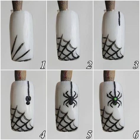 nails Cobweb Nail Art, Step By Step Nail Designs, Easy Halloween Nails Design, Halloween Nail Art Tutorial, Halloween Nails Easy, Nail Art Halloween, Nail Art For Beginners, Nail Art Designs Diy, Spider Webs