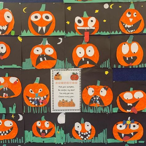 Fall Art For Grade 1, October Art Kindergarten, Halloween 1st Grade Crafts, Kindergarten Pumpkin Art Projects, Halloween Art Grade 2, Kindergarten Pumpkin Art, Art Lesson Elementary, Pumpkin Art Kindergarten, Halloween Art First Grade