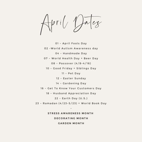 April Magick, April Bujo, Customer Day, Husband Appreciation, Oak House, Monthly Challenges, Bullet Journal Ideas Templates, World Health Day, Know Your Customer