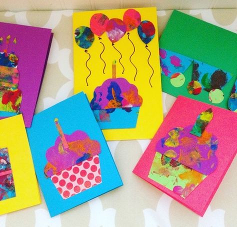 Awesome cards from kids paintings -works for any occasion Toddler Artwork, Birthday Card For Grandma, Card For Grandma, Grandma Birthday Card, Teacher Birthday Gifts, Birthday Card Craft, Homemade Birthday Cards, Birthday Cards For Mom, Bday Cards